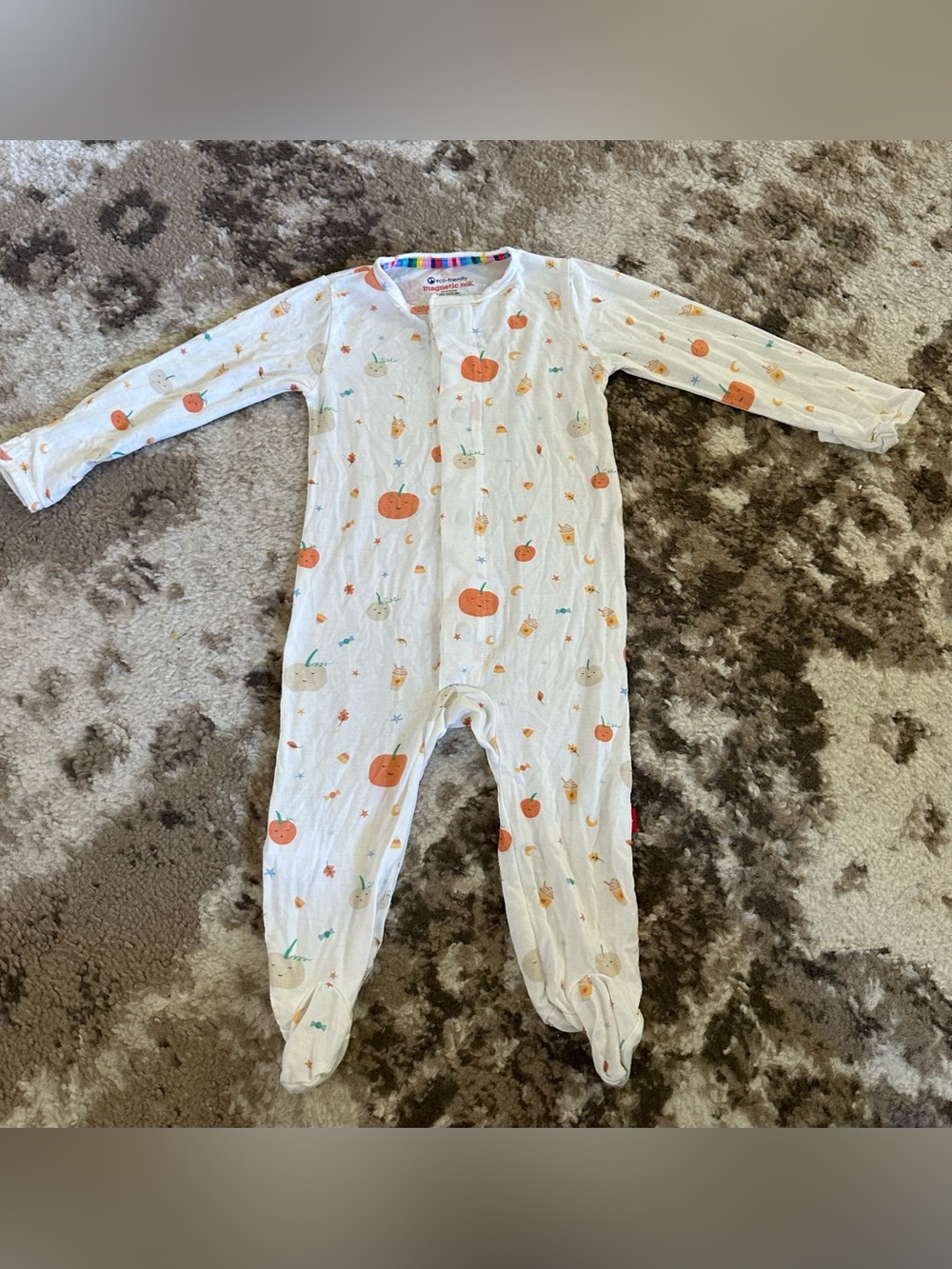 Magnetic Me White Footed One-Piece with Orange Pumpkin Print